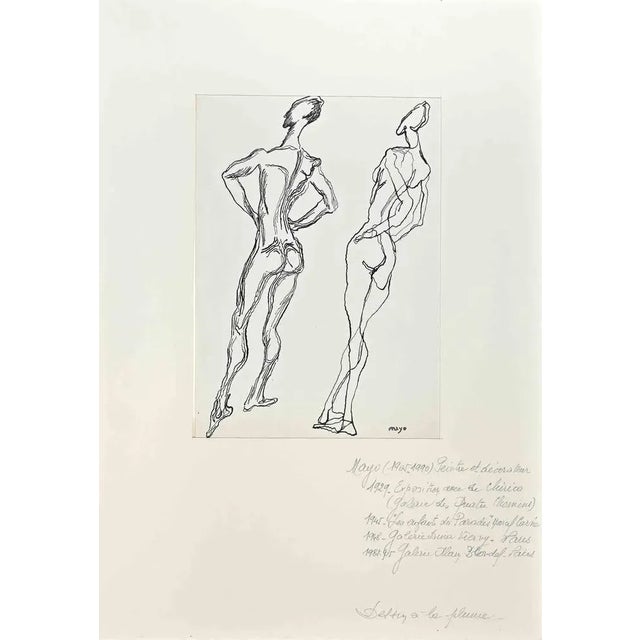 Figure is a drawing in pen realized by Mayo in Mid-20th Century. Good condition. Signature on the lower right corner....