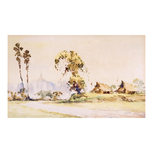 Small Early 20th Century Asian Village Watercolor Painting