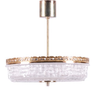 Mid-Century Chandelier in Glass and Brass attributed to Kamenický Šenov, Czech, 1960s For Sale