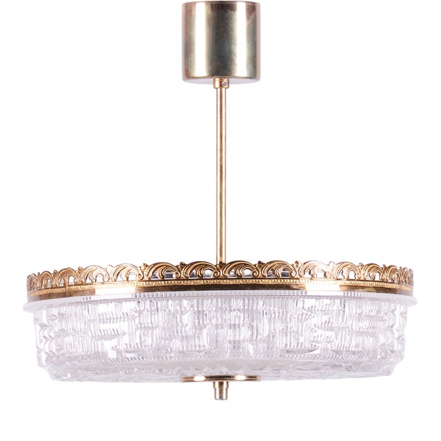 Mid-Century Chandelier in Glass and Brass attributed to Kamenický Šenov, Czech, 1960s For Sale