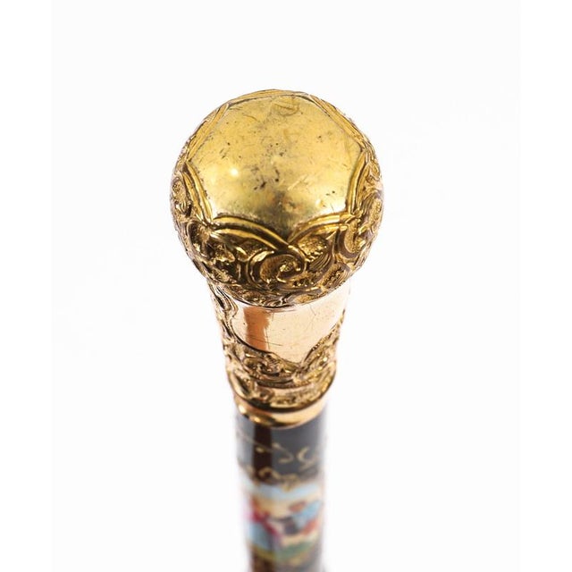 Antique French Gold Plate Walking Stick in Sevres Porcelain, 1800s For Sale - Image 13 of 18