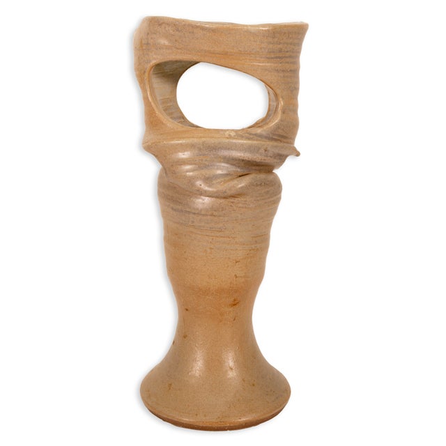 This tall, beige biomorphic ikebana vase, signed by Joanna Price, is an excellent addition to your space. With its organic...