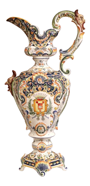 19th Century French Hand-Painted Ceramic Ewer Vase From Boulogne S/ Me