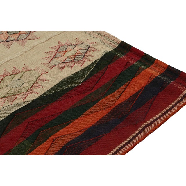 Vintage Qashqai Persian Kilim in Beige With Multicolor Motifs and Red Stripes For Sale In New York - Image 6 of 7