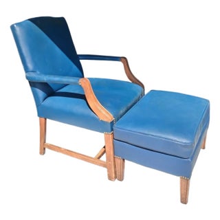 Step Back Into Mid-Century Elegance With This Stunning Vintage Lounge Chair and Matching Ottoman Set For Sale