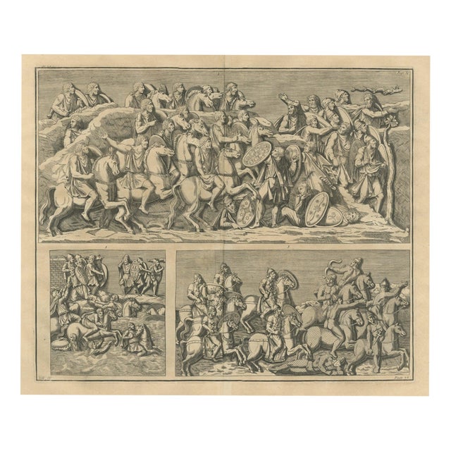 Montfaucon, Cavalry Battle and River Crossing with Armored Horsemen, 1722, Engraving For Sale