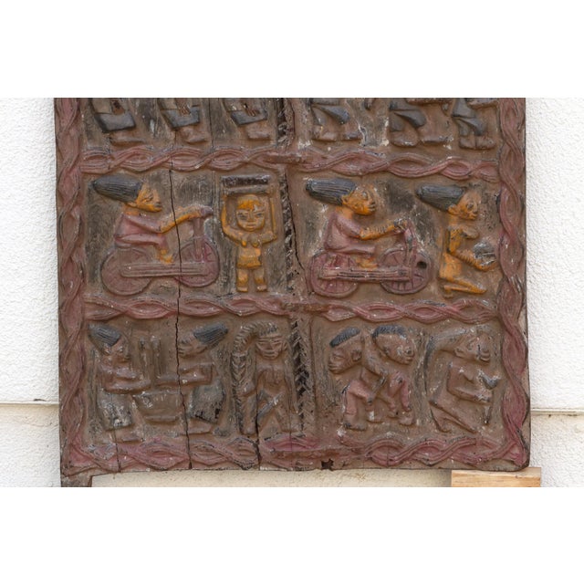 Early 20th Century Carved Yoruba Narrative Door With Painted Finish For Sale - Image 5 of 7