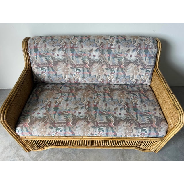 Vintage Coastal Rattan Loveseat For Sale - Image 9 of 10