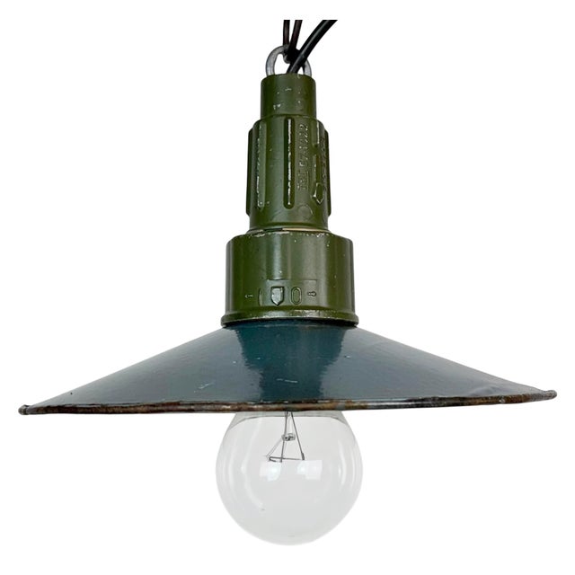Industrial Blue Enamel Military Pendant Lamp with Cast Aluminium Top, 1960s For Sale - Image 18 of 18
