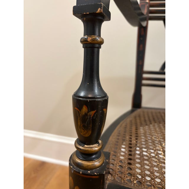 Hollywood Regency 1990s Baker Furniture Governor Alston Regency Ebonized & Parcel Gilt Settee For Sale - Image 3 of 7