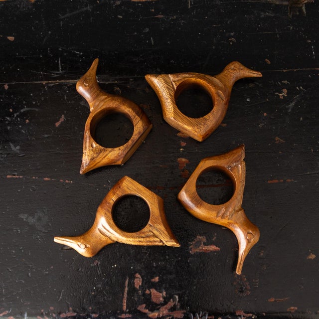 1970s Hand Carved Wooden Bird or Duck Napkin Rings - Set of 4 For Sale - Image 11 of 11