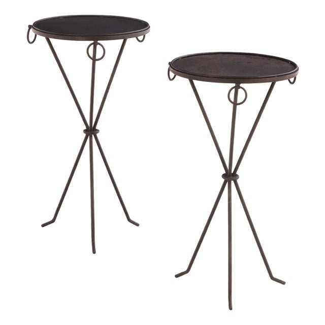 A Pair of Gueridon Style Iron Drink Tables, in the Manner of Jean-Michel Frank For Sale