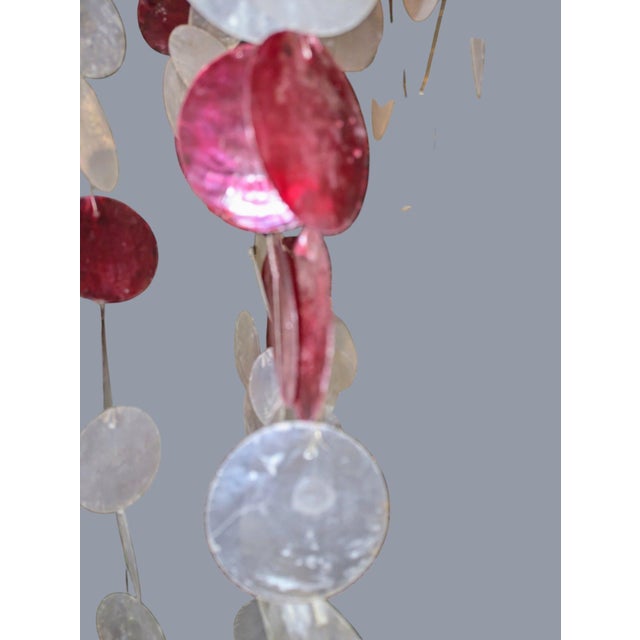 Verner Panton Vintage Mid-Century Modern Red & White Capiz Shell Hanging Chandelier Sculpture For Sale - Image 4 of 11