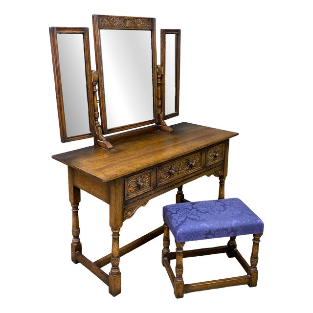 Ipswich Oak Dressing Table and Stool, 1930, Set of 2 For Sale