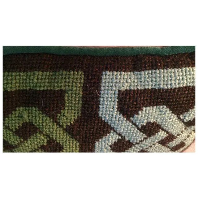 Vintage Needlepoint Wool Pillow With Geometric Knot Design in Shades of Green and Brown For Sale - Image 4 of 10