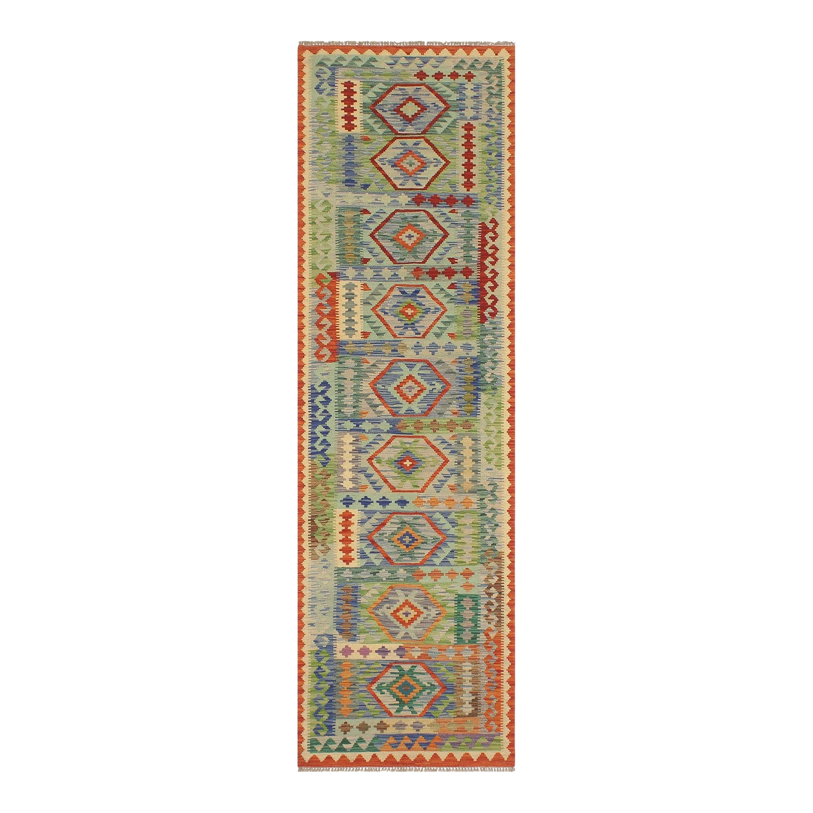 Navajo Style Kilim Blue Rust Hand Woven Rug - 2'9