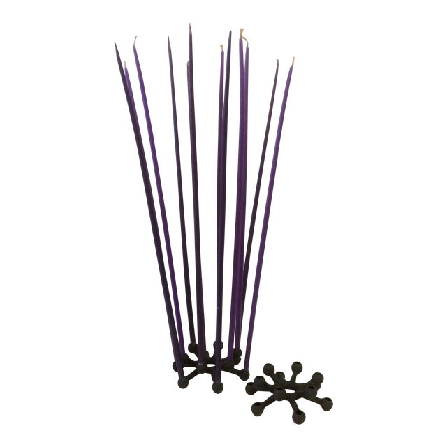 Pair of Dansk Cast Iron Black 12 Mini Tapered Candle Holder With 2 Sets