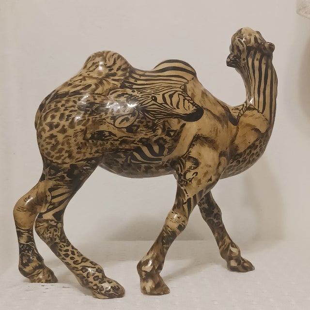 Postmodern Vintage 1980s "La Vie Safari" Patchwork Ceramic Camel Figurine For Sale - Image 3 of 7