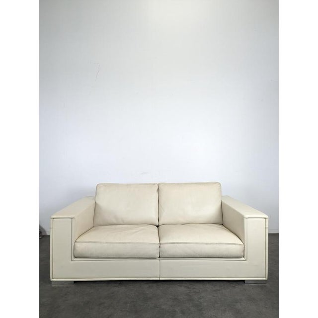 Two-Seater Cream Leather Sofa from Rivolta, Italy For Sale - Image 4 of 11