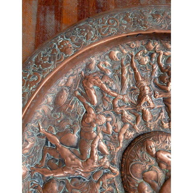 19th Century Large Copper Electrotype Charger "Battle of the Amazons" by Elkington & Co. For Sale - Image 9 of 16