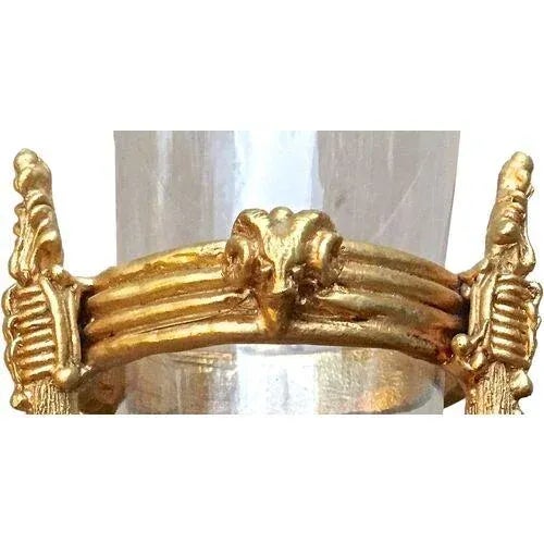 Vintage Ram's Head Gilt Brass & Glass Vase For Sale - Image 4 of 6