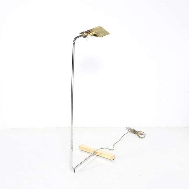 Metal Mid-Century Adjustable Polished Brass & Nickel Floor Lamp Signed Cedric Hartman For Sale - Image 7 of 13