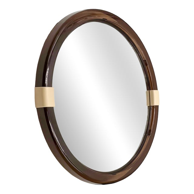 French Space Age Round Wall Mirror in Brown Acrylic Glass, 1970s For Sale