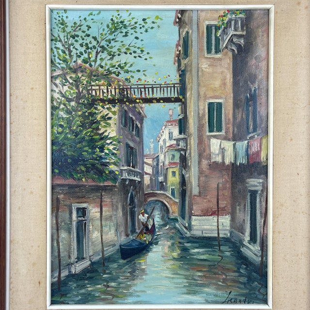 Venice Canal Original Vintage Oil Painting, Italy, 1960s, Signed, Framed. This painting of a gondola boat on a Venice...