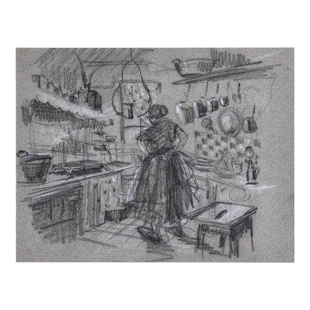 Jean Albert Grand-carteret - Interior - Original Drawing - Early 20th Century For Sale
