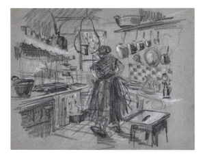 Jean Albert Grand-carteret - Interior - Original Drawing - Early 20th Century