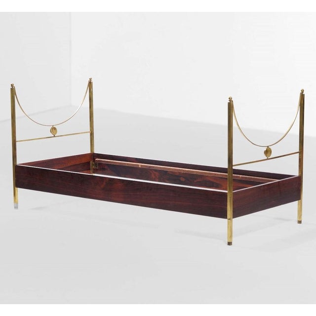 Single Bed in Brass and Rosewood in the style of Carlo De Carli, 1960s For Sale - Image 6 of 6