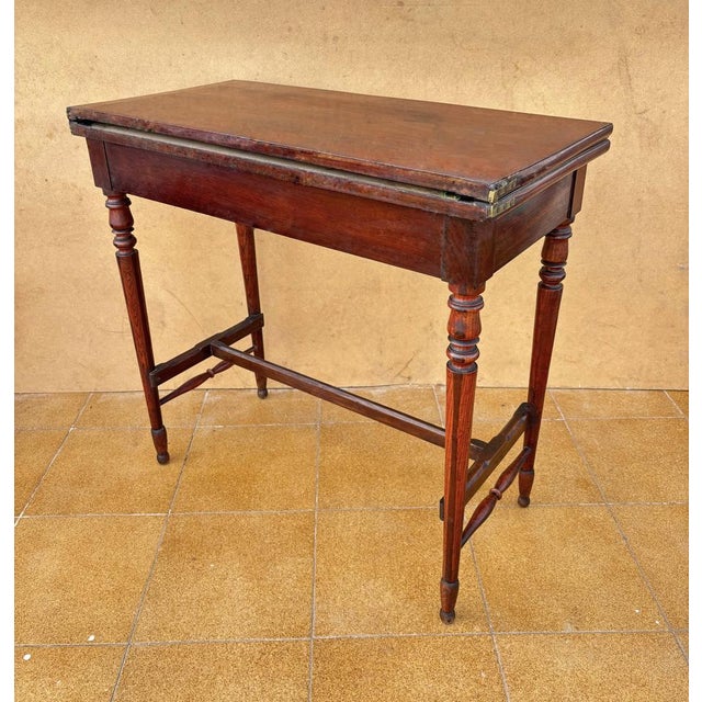 Brown English Oak Games Table with Green Felt Top, 1930s For Sale - Image 8 of 9