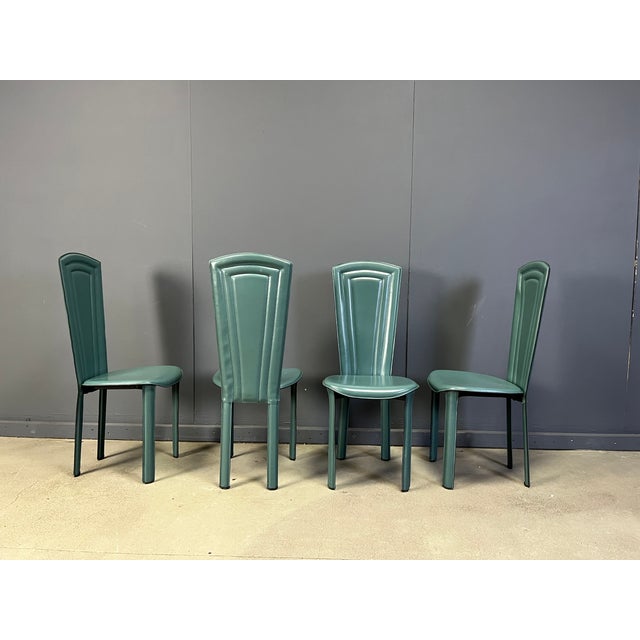 Vintage Green Leather Dining Chairs, 1980s, Set of 4 For Sale - Image 6 of 8