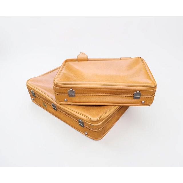 Tan Lamb Leather Suitcases, Italy, 1950s, Set of 2 For Sale - Image 3 of 18