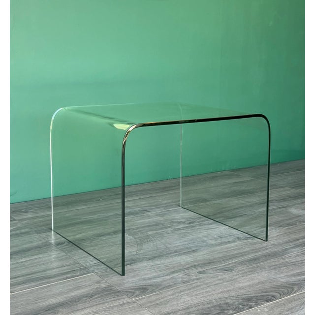 1970's Mid-Century Modern Bent Glass End Table For Sale - Image 4 of 8