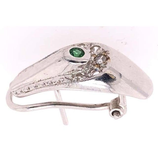 Modern 18 Karat White Gold Earrings Emerald Center With Diamond Accents French Back For Sale - Image 3 of 8