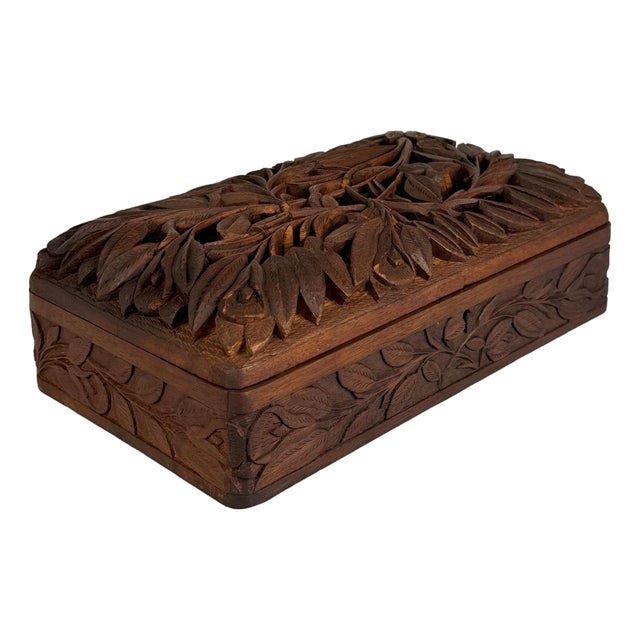 Vintage Traditional Walnut Heavily Carved Storage Box For Sale