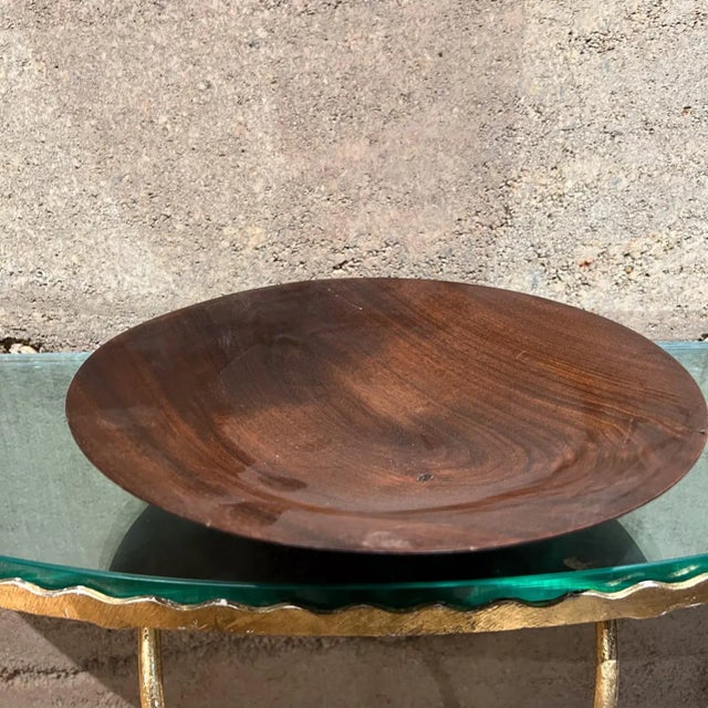 Brown 1960s Sculptural Art Plate Solid Walnut Wood Nakashima Era Signed For Sale - Image 8 of 9