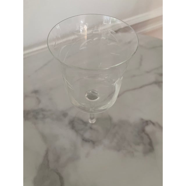 1950s Set of 8 Vintage Etched Crystal Wine Glasses For Sale - Image 9 of 12