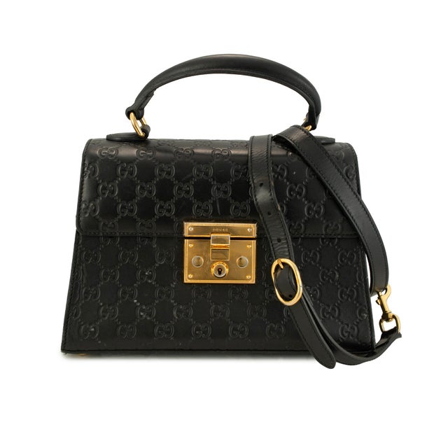Gucci Gucci Gg Signature Black Gold-Hardware Padlock Top Handle Bag For Sale - Image 4 of 13