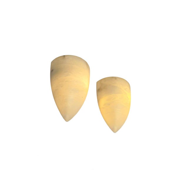 Large Art Deco Cocoon Shape Alabaster Wall Sconce, 1970s, Set of 2 For Sale - Image 4 of 11
