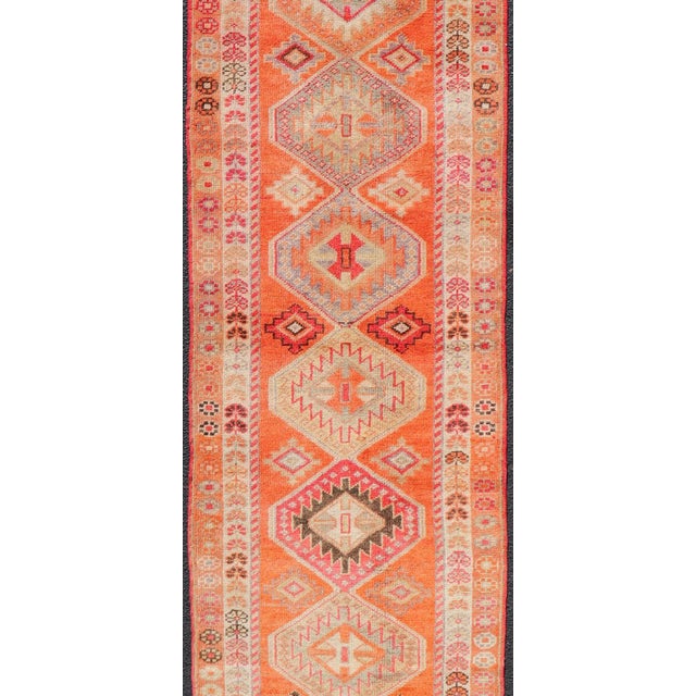 Tribal Turkish Vintage Oushak Runner With Tribal Medallion Design in Orange and Ivory 2'9 X 13'3 For Sale - Image 3 of 10