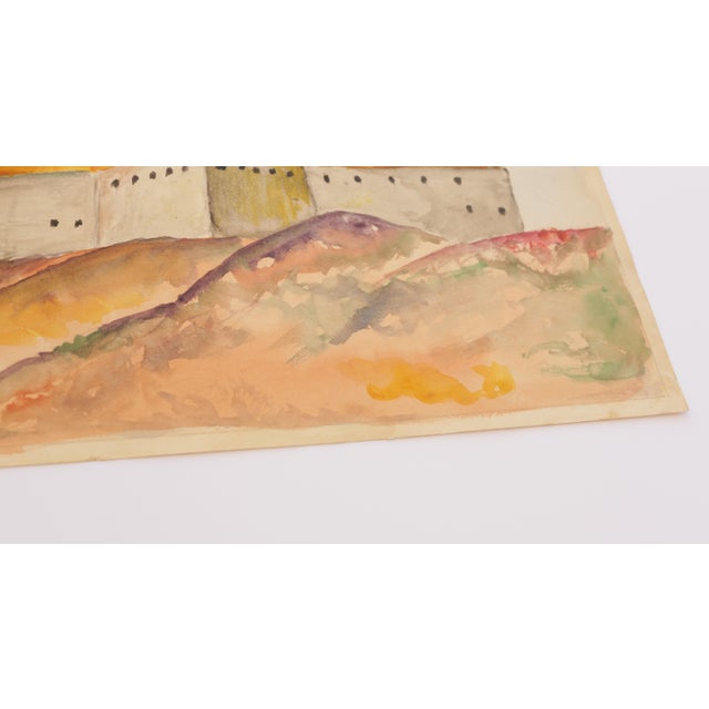 Mid-Century Scandinavian Outsider Folk Art Original Watercolor Painting, Fortress Landscape For Sale - Image 9 of 10