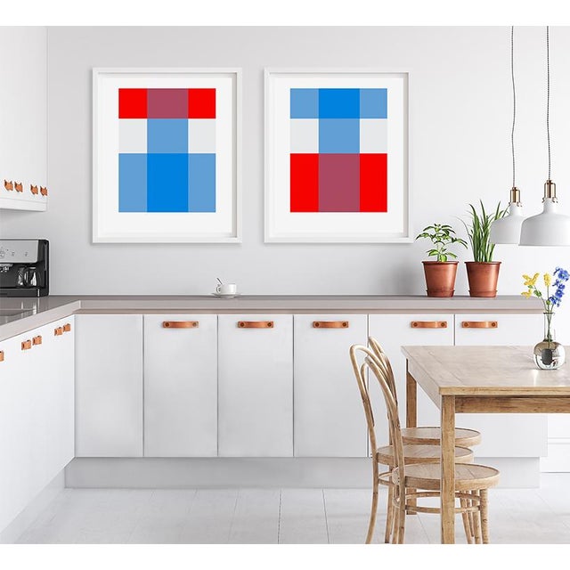 "French Picnic, Blue Over Red" by Liz Roache (blue and red) This Modern, Mid Century, Contemporary Fine Art Print was...