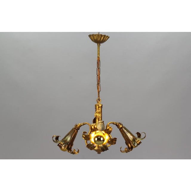 Gilt Metal Three-Light Chandelier by Hans Kögl, 1970s For Sale - Image 6 of 18
