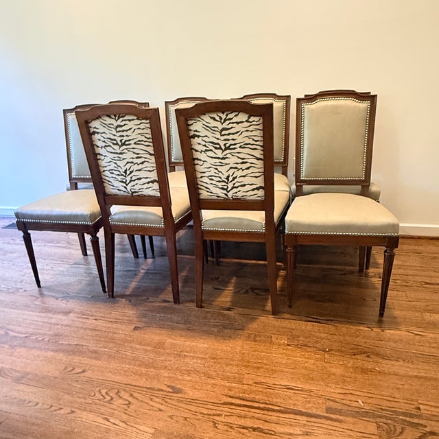 Green Set of 6 Vintage Louis Style Dining Chairs For Sale - Image 8 of 14