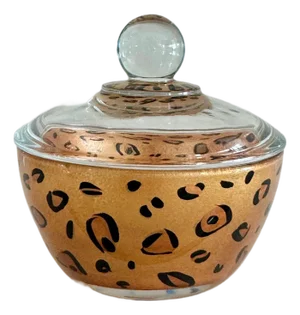 Hollywood Regency Gold & Leopard Print Glass Jar With Lid