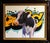 This oil on canvas artwork features a striking depiction of a cow, rendered with a focus on its expressive features and...