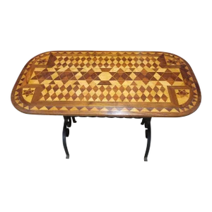 Alfonso Marina Wrought Iron and Parquetry Wood Top Side Table