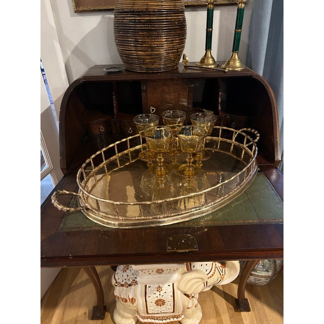 1970’s Large Brass Faux Bamboo Gallery Tray For Sale - Image 4 of 11
